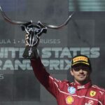 Charles Leclerc festeggia il podio ad Austin